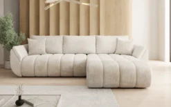Designer Ecksofa Lenoa mit Schlaffunktion und Stauraum in Cord