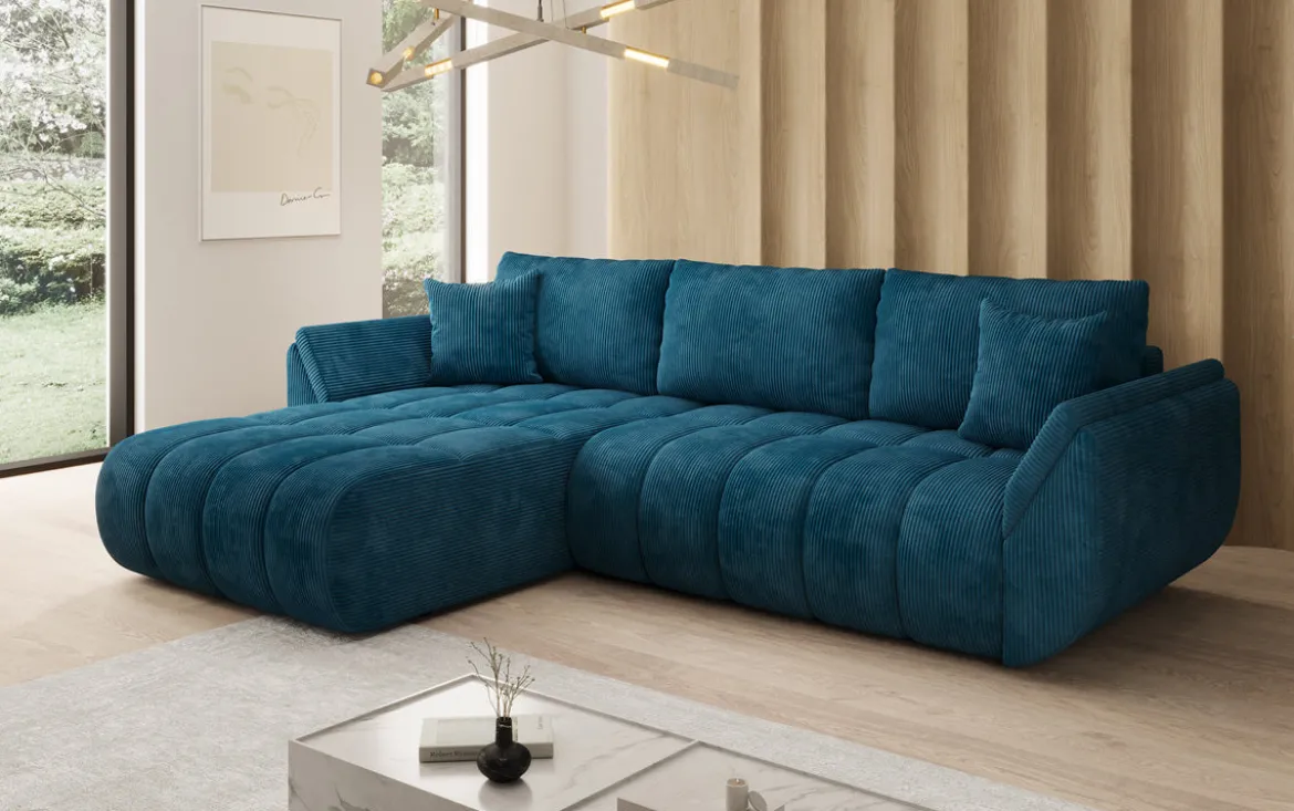 Designer Ecksofa Lenoa mit Schlaffunktion und Stauraum in Cord