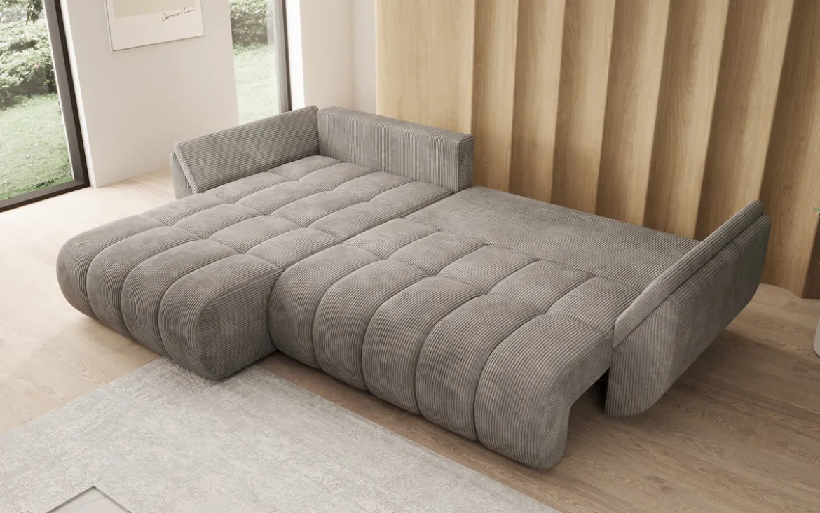 Designer Ecksofa Lenoa mit Schlaffunktion und Stauraum in Cord