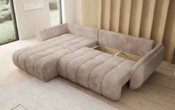 Designer Ecksofa Lenoa mit Schlaffunktion und Stauraum in Cord