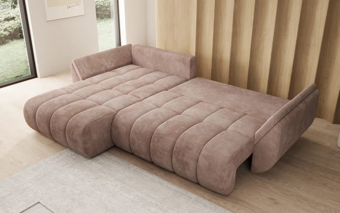 Designer Ecksofa Lenoa mit Schlaffunktion und Stauraum in Cord