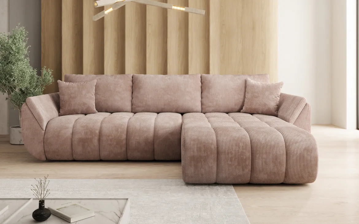 Designer Ecksofa Lenoa mit Schlaffunktion und Stauraum in Cord