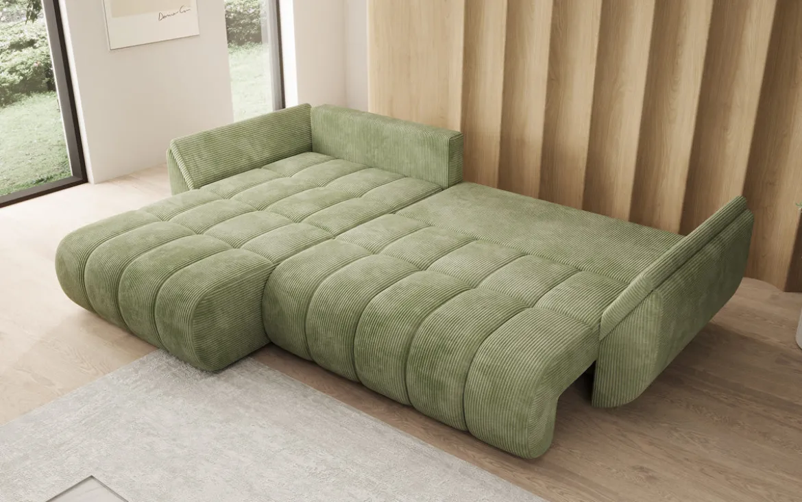Designer Ecksofa Lenoa mit Schlaffunktion und Stauraum in Cord
