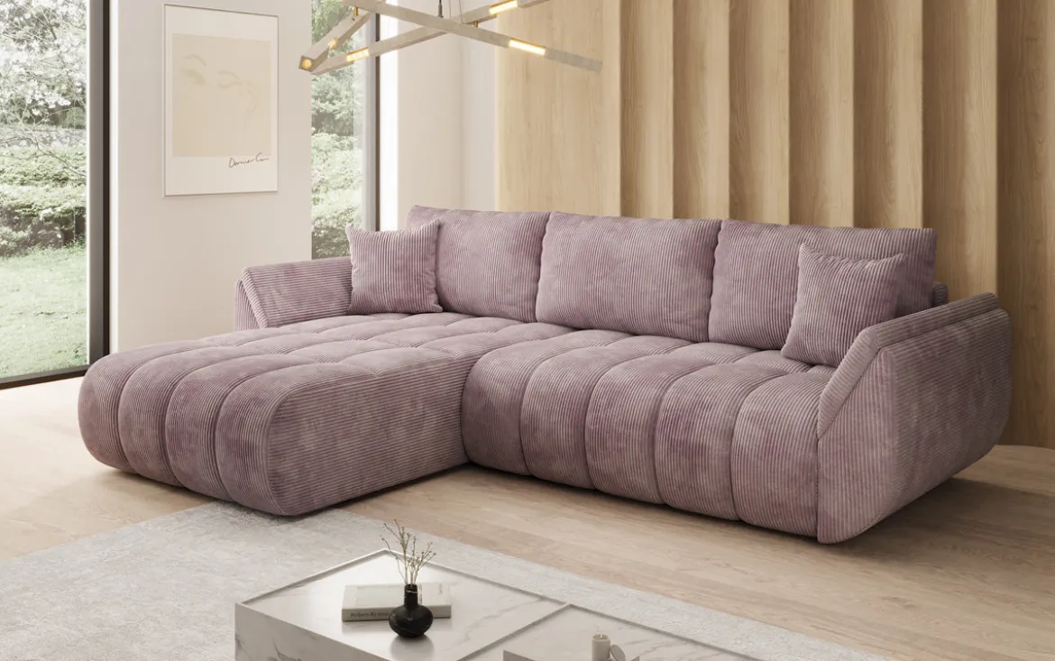 Designer Ecksofa Lenoa mit Schlaffunktion und Stauraum in Cord