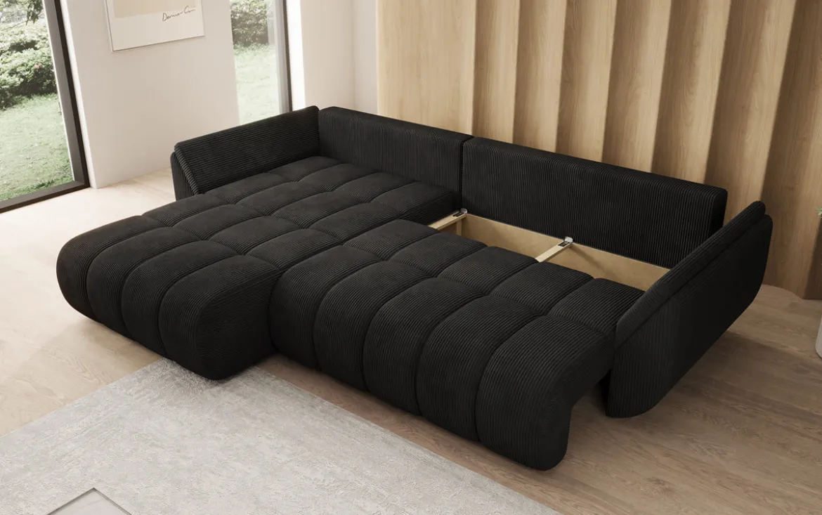 Designer Ecksofa Lenoa mit Schlaffunktion und Stauraum in Cord