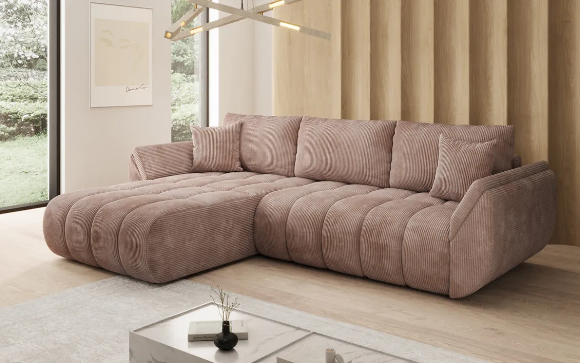 Designer Ecksofa Lenoa mit Schlaffunktion und Stauraum in Cord