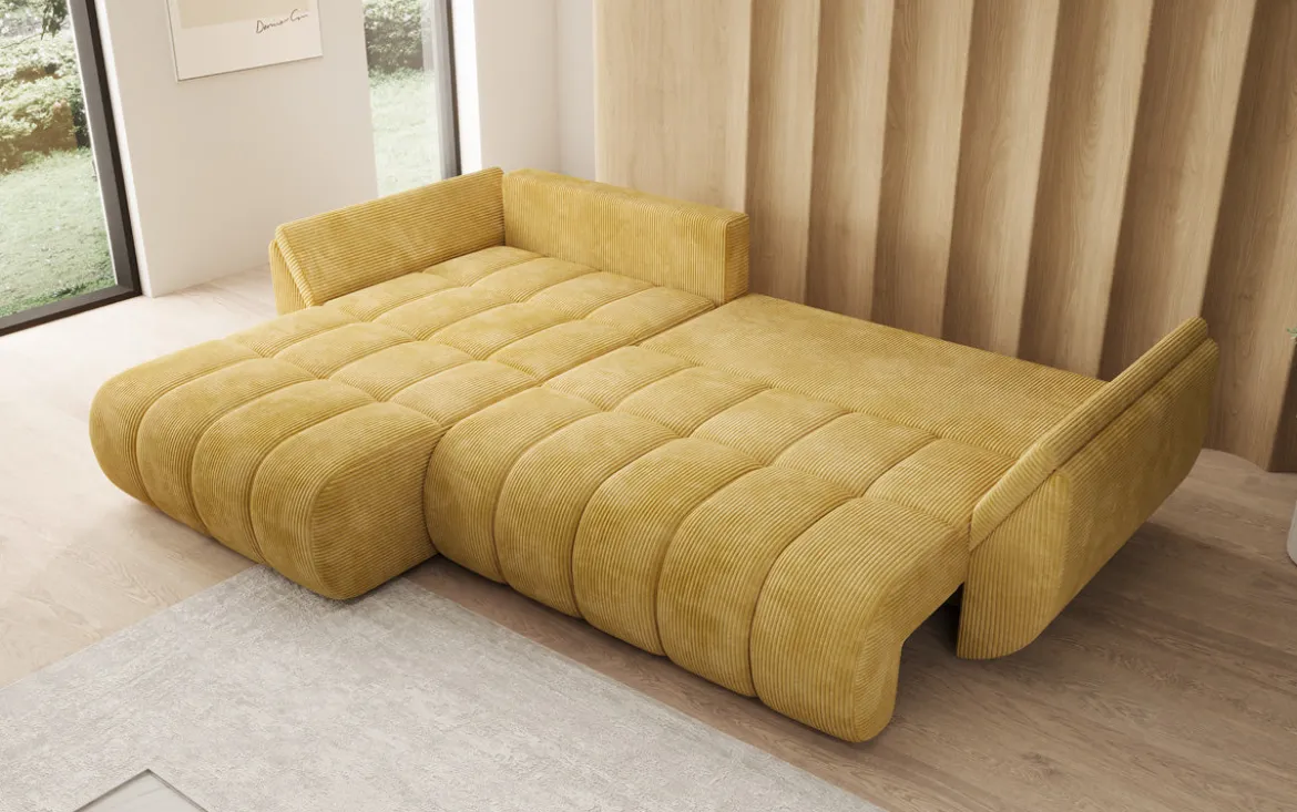 Designer Ecksofa Lenoa mit Schlaffunktion und Stauraum in Cord