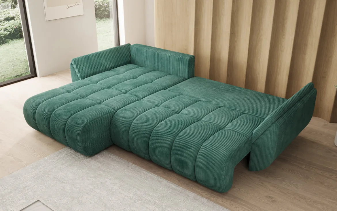 Designer Ecksofa Lenoa mit Schlaffunktion und Stauraum in Cord