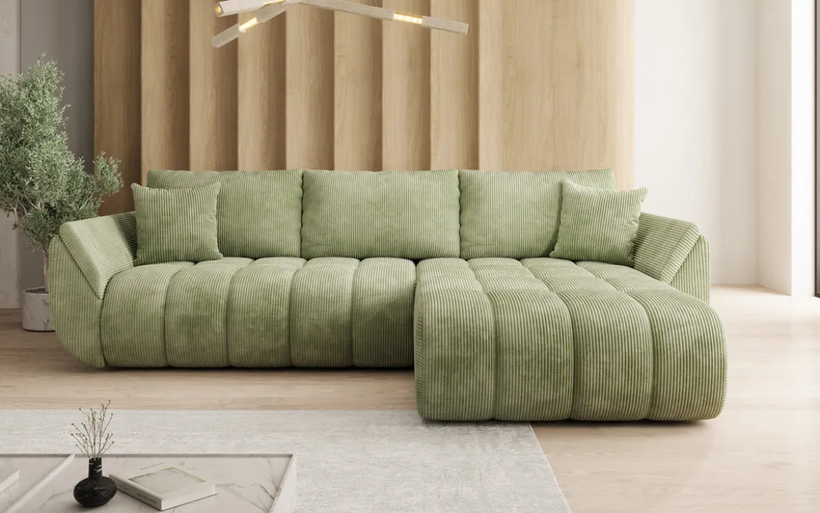 Designer Ecksofa Lenoa mit Schlaffunktion und Stauraum in Cord