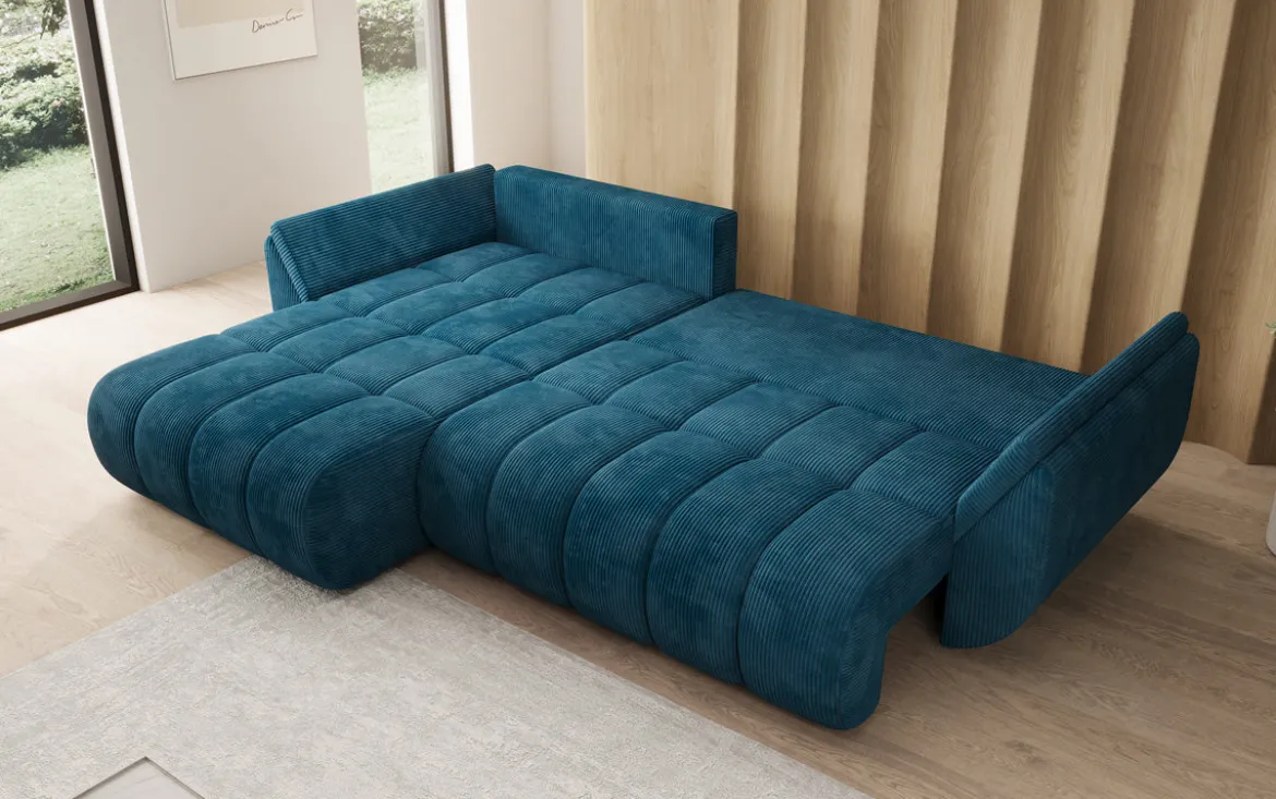 Designer Ecksofa Lenoa mit Schlaffunktion und Stauraum in Cord