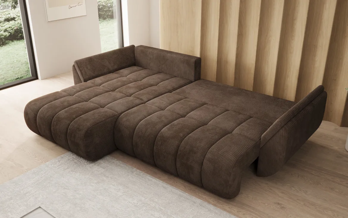 Designer Ecksofa Lenoa mit Schlaffunktion und Stauraum in Cord