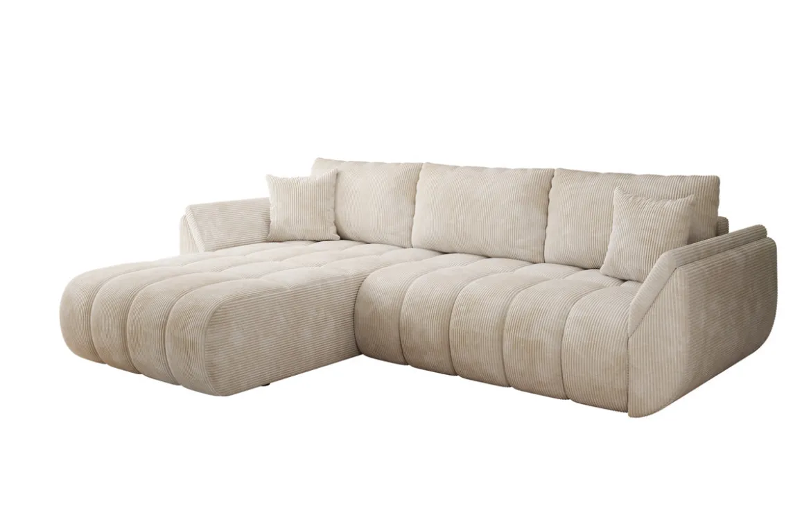 Designer Ecksofa Lenoa mit Schlaffunktion und Stauraum in Cord