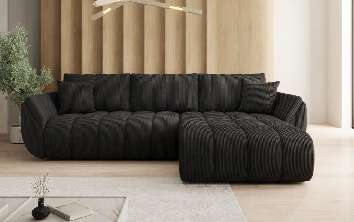 Designer Ecksofa Lenoa mit Schlaffunktion und Stauraum in Cord
