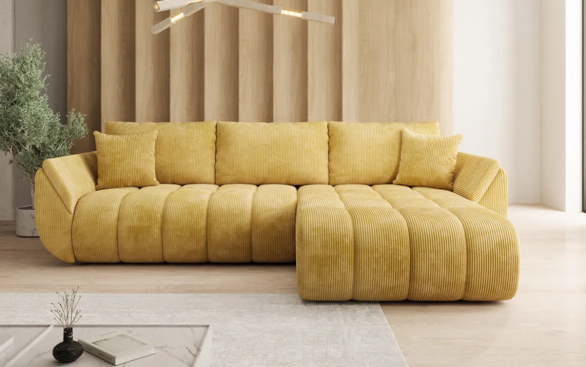 Designer Ecksofa Lenoa mit Schlaffunktion und Stauraum in Cord