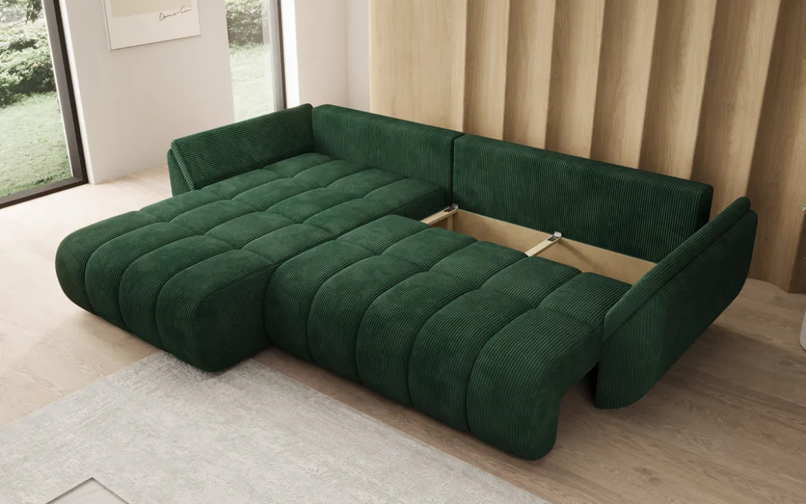 Designer Ecksofa Lenoa mit Schlaffunktion und Stauraum in Cord