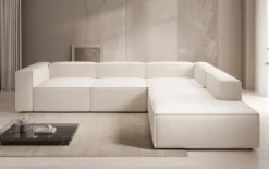 Designer Ecksofa Lesley mit langer Ottomane in Strukturstoff