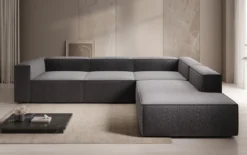 Designer Ecksofa Lesley mit langer Ottomane in Strukturstoff