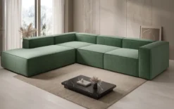 Designer Ecksofa Lesley mit langer Ottomane in Strukturstoff