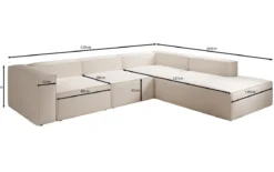 Designer Ecksofa Lesley mit langer Ottomane in Strukturstoff