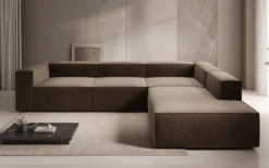 Designer Ecksofa Lesley mit langer Ottomane in Strukturstoff