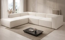 Designer Ecksofa Lesley mit langer Ottomane in Strukturstoff