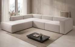 Designer Ecksofa Lesley mit langer Ottomane in Strukturstoff