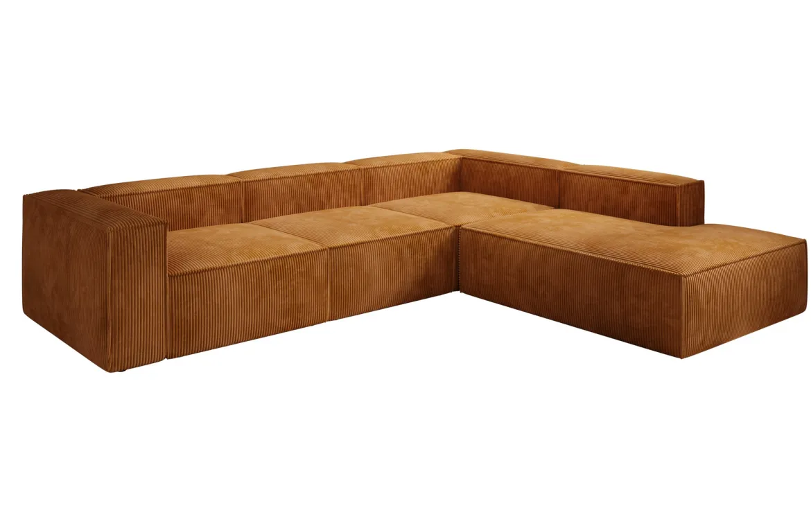 Designer Ecksofa Lesley mit langer Ottomane in Cord