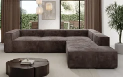 Designer Ecksofa Lesley mit langer Ottomane in Cord