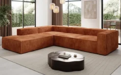Designer Ecksofa Lesley mit langer Ottomane in Cord