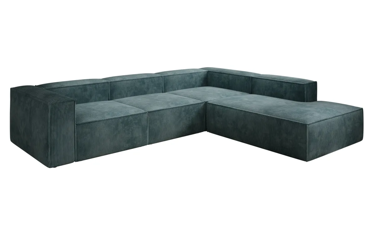 Designer Ecksofa Lesley mit langer Ottomane in Cord