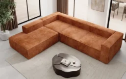 Designer Ecksofa Lesley mit langer Ottomane in Cord