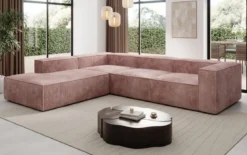Designer Ecksofa Lesley mit langer Ottomane in Cord