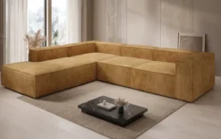 Designer Ecksofa Lesley mit langer Ottomane in Cord