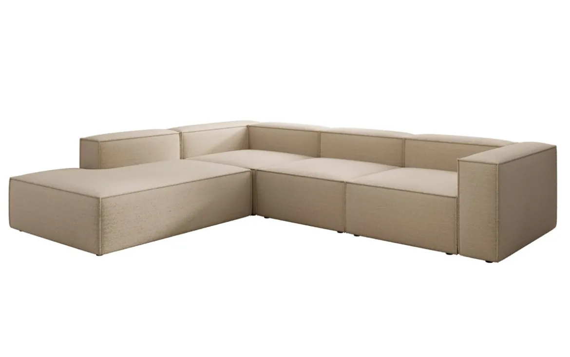 Designer Ecksofa Lesley mit langer Ottomane in Bouclé