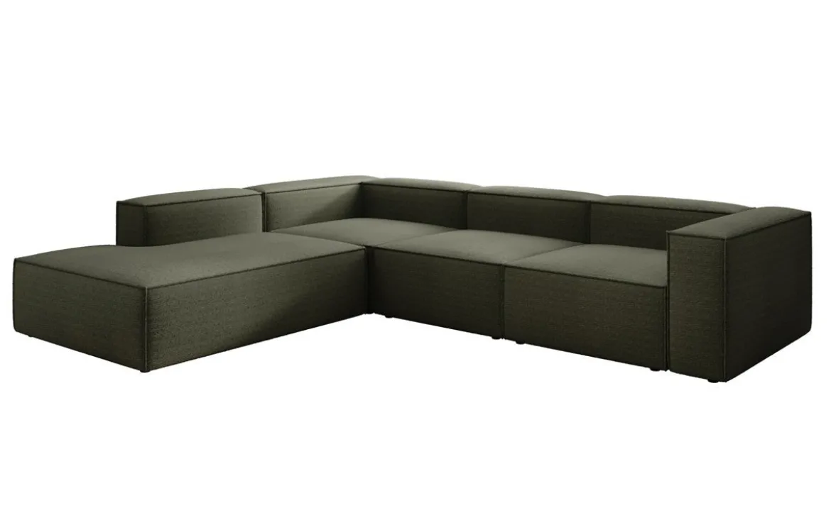 Designer Ecksofa Lesley mit langer Ottomane in Bouclé