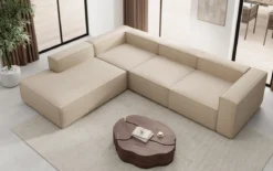 Designer Ecksofa Lesley mit langer Ottomane in Bouclé