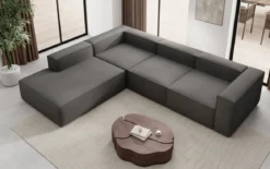 Designer Ecksofa Lesley mit langer Ottomane in Bouclé
