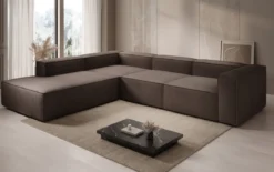 Designer Ecksofa Lesley mit langer Ottomane in Bouclé