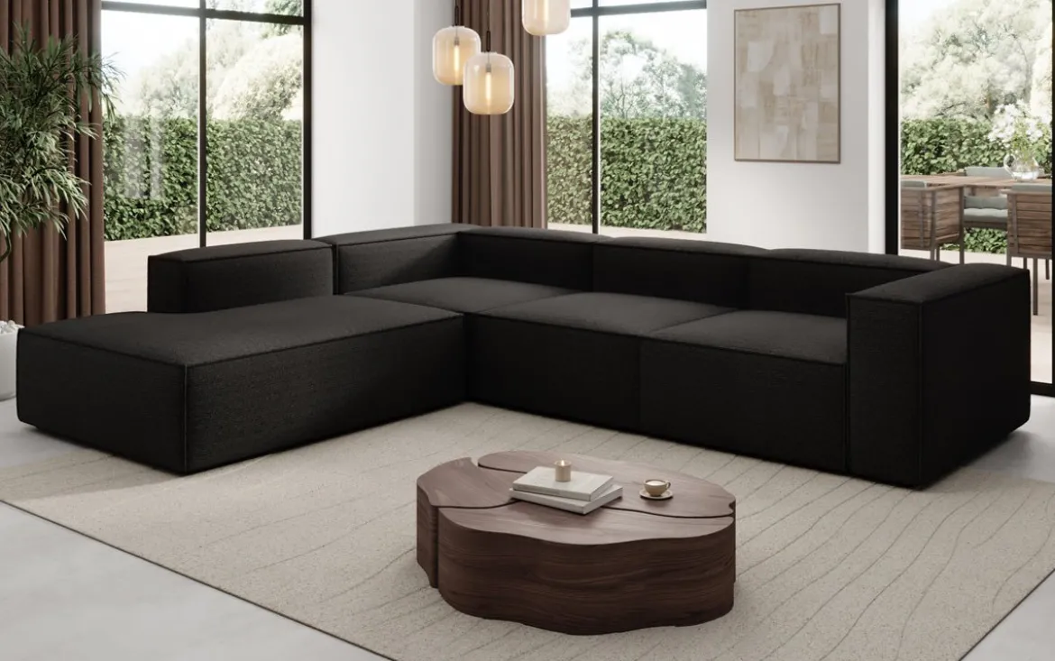 Designer Ecksofa Lesley mit langer Ottomane in Bouclé