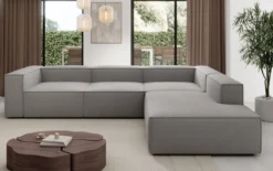Designer Ecksofa Lesley mit langer Ottomane in Bouclé