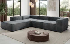 Designer Ecksofa Lesley mit langer Ottomane in Samt
