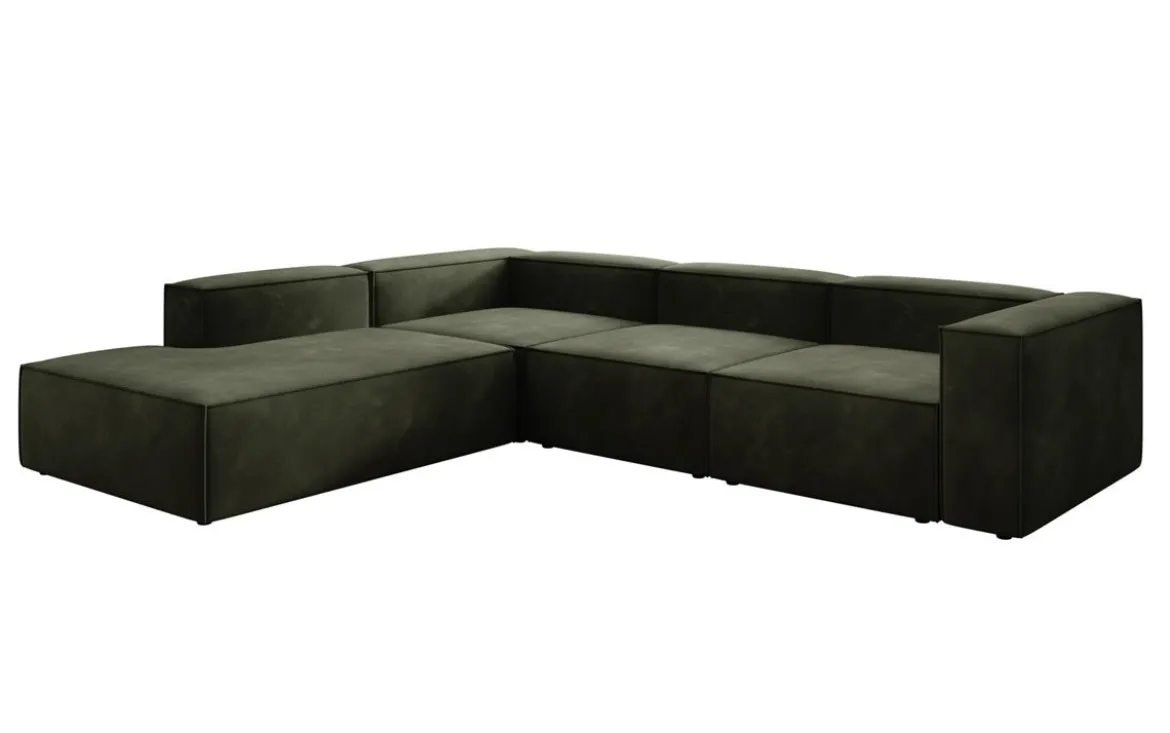 Designer Ecksofa Lesley mit langer Ottomane in Samt