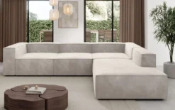 Designer Ecksofa Lesley mit langer Ottomane in Samt