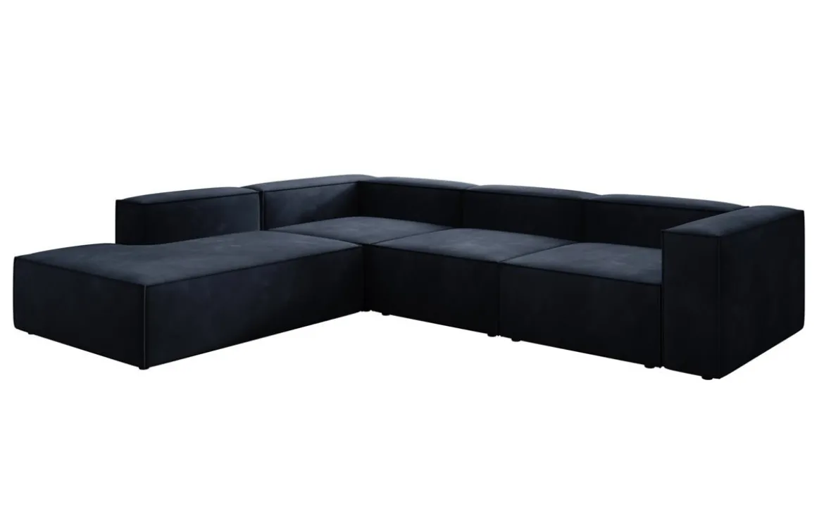 Designer Ecksofa Lesley mit langer Ottomane in Samt