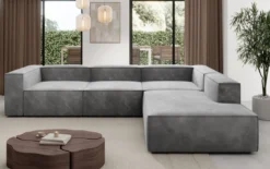 Designer Ecksofa Lesley mit langer Ottomane in Samt