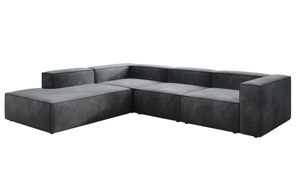 Designer Ecksofa Lesley mit langer Ottomane in Samt