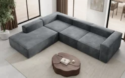 Designer Ecksofa Lesley mit langer Ottomane in Samt