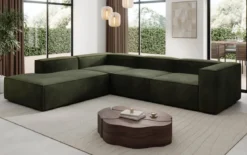Designer Ecksofa Lesley mit langer Ottomane in Samt