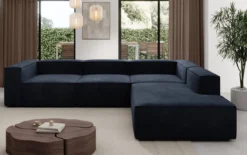 Designer Ecksofa Lesley mit langer Ottomane in Samt