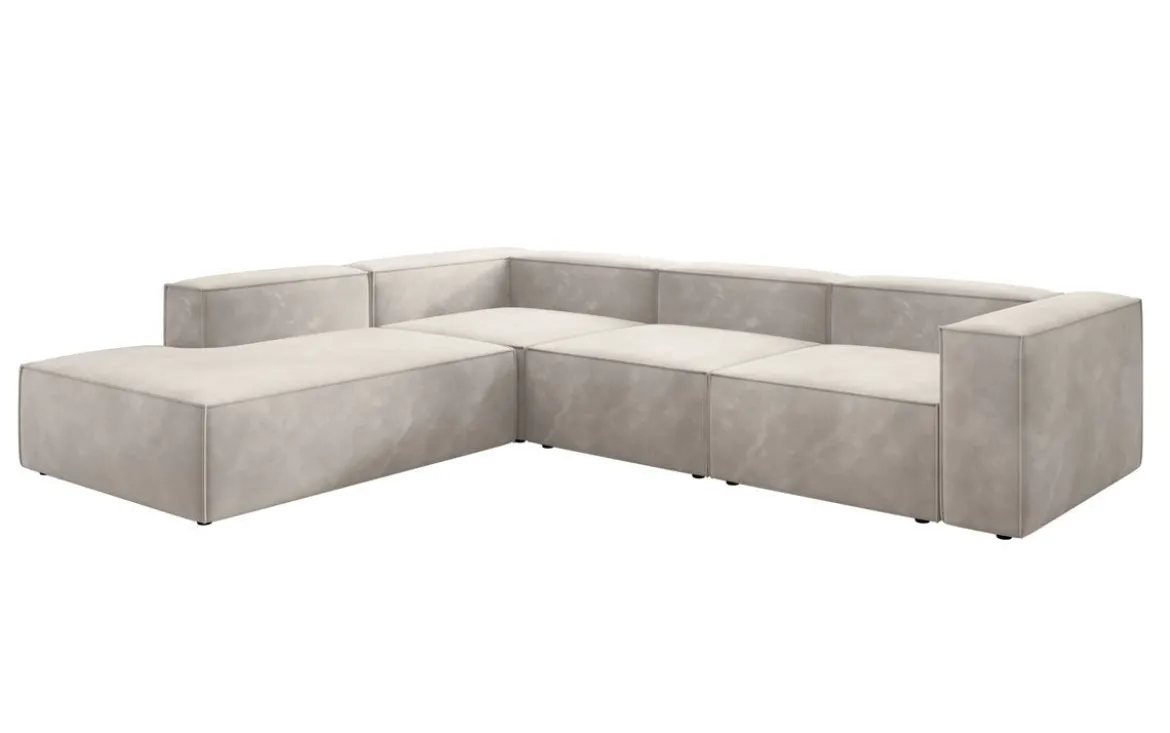 Designer Ecksofa Lesley mit langer Ottomane in Samt